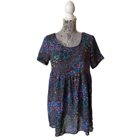 Vintage 90s Why Not? Multi Print Babydoll Dress - Picture 1 of 7